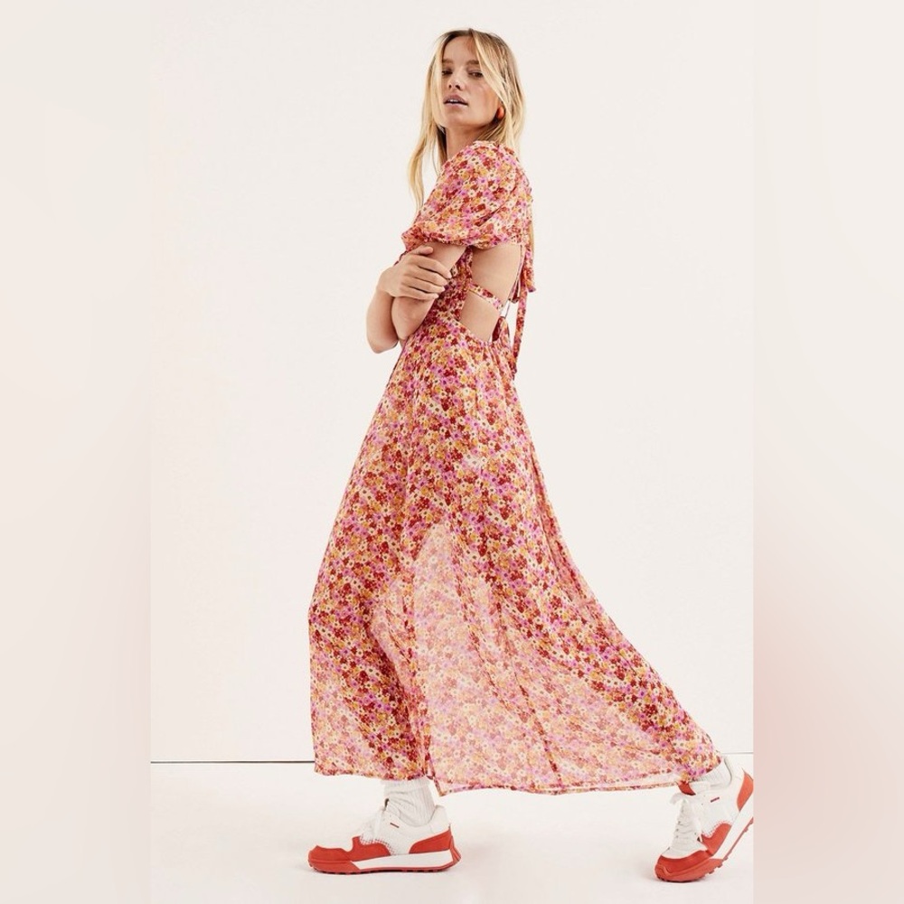 FOR LOVE & LEMONS FELICIA MIDI DRESS - RED FLORAL XS - Picture 4 of 8
